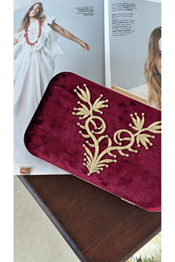 Letafia Turquoise Embroidery Detailed Bag Burgundy