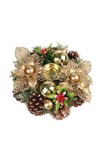 Flippy Suport Lumanare, Flippy, Cupa cu 2 Globutele Aurii si 2 Flori cu Conuri, 7.5 x 17.5 x 7 cm, Auriu