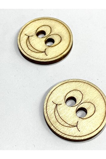 karantuhafiye Wooden Baby and Child Button / Smiling Face Large Ornament Button / Set of 2 / 4 cm / Wood Color