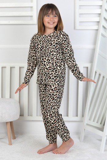 İsobel Kids Girls' Leopard Print Long Sleeve Pajama Set
