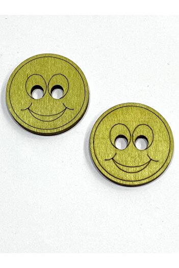 karantuhafiye Wooden Baby and Child Button / Smiling Face Large Ornamental Button / Set of 2 / 4 cm / Green