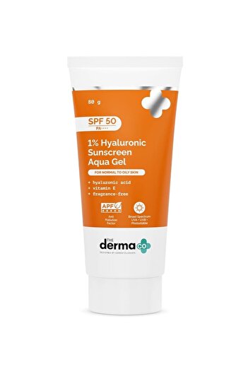 The Derma Co 1% Hyaluronic Sunscreen SPF 50 Aqua Gel, PA++++, Lightweight, 80g