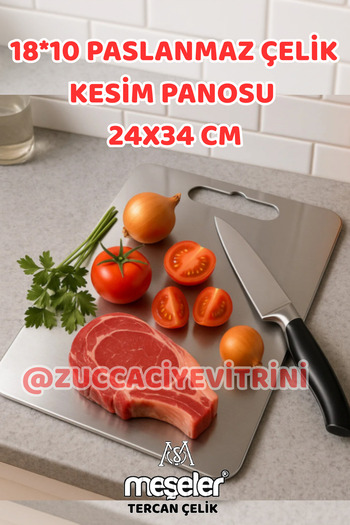 MEŞELER Tercan 18*10 Stainless Steel Cutting Board 24X34 cm Inox