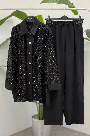 Ghisa Sequin Shirt Pants Set 4065