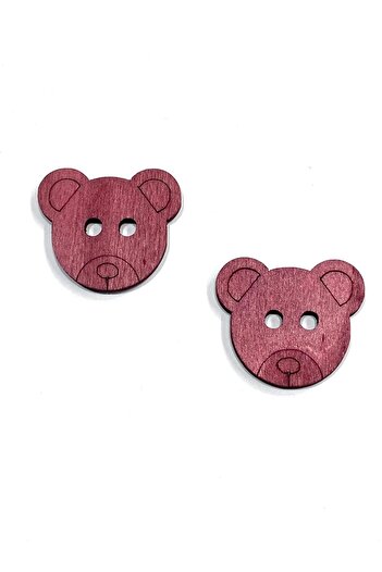 karantuhafiye Wooden Baby and Child Button / Teddy Bear Large Ornamental Button / Set of 2 / 4 cm / Burgundy