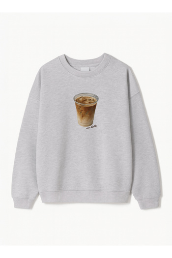 Disante Women's Oversize Fit Sweatshirt Ice Latte Printed – Crew Neck, 3 Thread Fleece