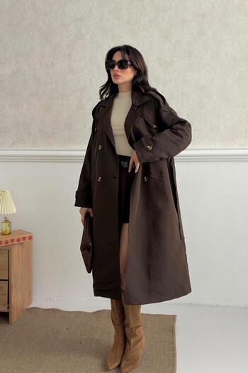 Serica Moda Μακρύ παλτό με καφέ ζώνη