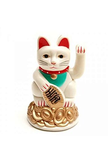 Feng Shui Lucky cat Maneki Neko white - 11.5 cm