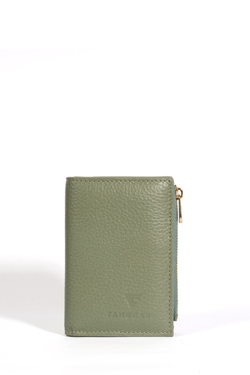 TANGCARF Lira Women's Wallet Genuine Leather Small Size Coin Compartment Zippered Wallet Green