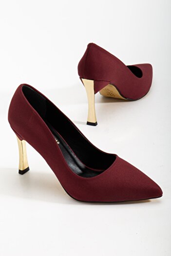 Hayalimdeki Ayakkabı Women's Burgundy Satin Pointed Toe Thin Heeled Stiletto