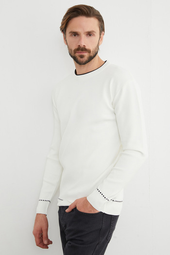 Fulla Moda Basic Striped Crew Neck Knitwear Sweater