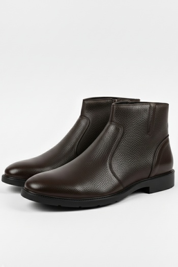 LUSIVE Genuine Leather Brown Zippered Chelsea Men's Winter Boots Luass27Al0040