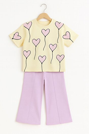 tunays shopping Spanish Leg Heart Printed T-Shrit Girl's Bottom-Top Set