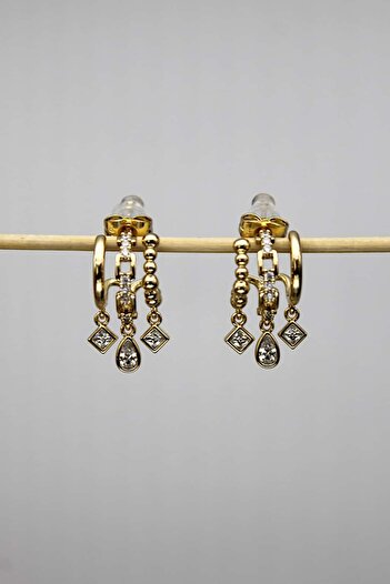 Nenya Vip Steel Triple-Looking Zircon Stone Inlaid Chain Model Earrings