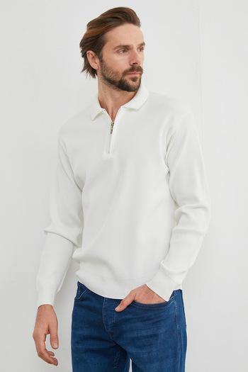 Fulla Moda Ribbed Half-Zip Knit Sweater