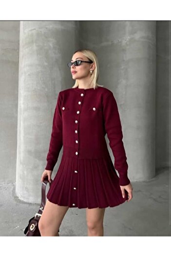 Cemre Life 10 Button Cardigan with Skirt Set