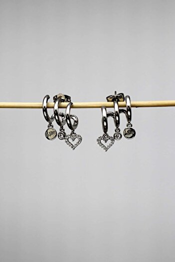 Nenya Vip Steel Triple Look Zircon Stone Love Earrings