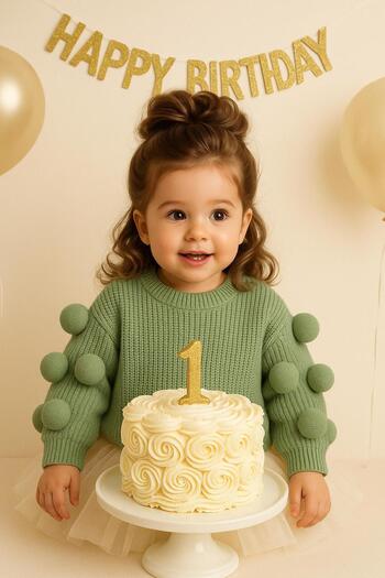 meriç bebe - bütün çocuklar melektir. mrc Birthday-Wedding-Christmas Baby Seamless Oversize Pompom Knit Sweater