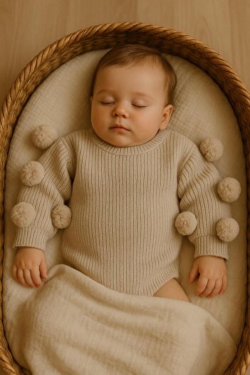 meriç bebe - bütün çocuklar melektir. mrc Birthday-Wedding-Christmas Baby Seamless Oversize Pompom Knit Sweater
