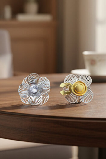 Reoona Yeni Trend Gümüş Büyük Kristal Detaylı Düğme Kapağı Broş 1 Adet - Argent Fleur