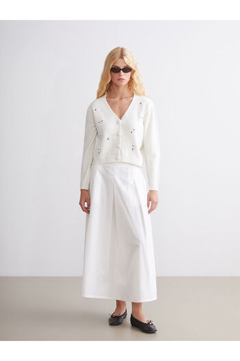 LC Waikiki V-Neck Floral Embroidered Women's Knitwear Cardigan