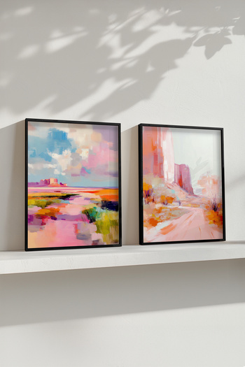 STARYUNA Black Framed Abstract Pastel Tone Oil Painting Effect Double Painting Set Yuna432