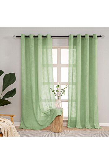 LZT LZE Home Semi-Transparent Curtains with Eyelets, 145 x 140cm, Green
