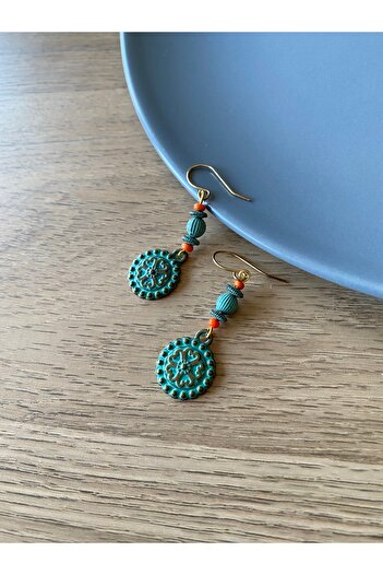 dela otantik Turquoise Colored Authentic Dangle Earrings – Bohemian Ethnic Beaded Bijouterie Jewelry