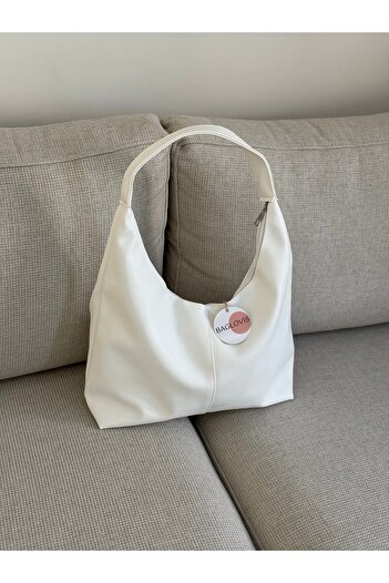 BAGLOVİS New Season Large Casual White Leather Shoulder Bag