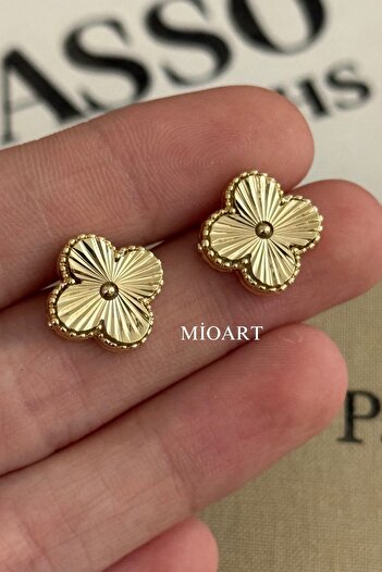 MioArt Women's Clover Model Steel Earrings