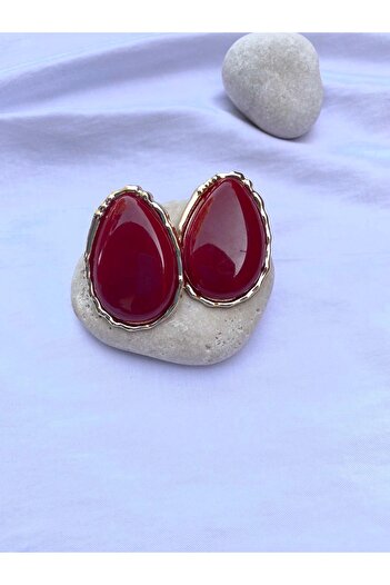 milayk Oval Gold Red Earrings