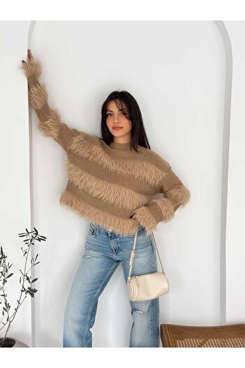 Brantu Long Sleeve Fringed Women's Mink Knitwear Sweater