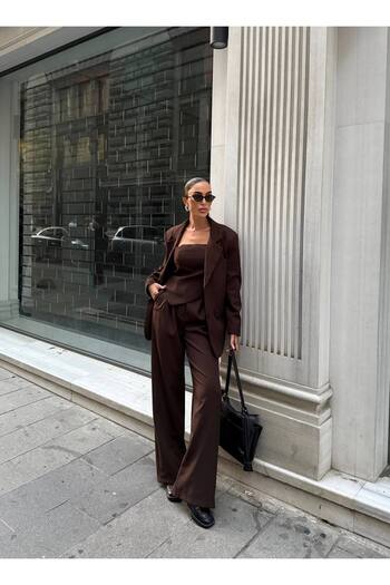 Julidress Jacket, Elastic Crop Top and Palazzo Pants 3-Piece Premium Set
