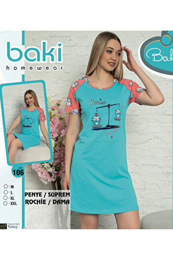 Star Fashion Short-sleeved nightgown, lounge dress style, cheerful print