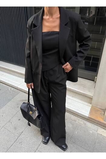 Julidress Jacket, Elastic Crop Top and Palazzo Pants 3-Piece Premium Set