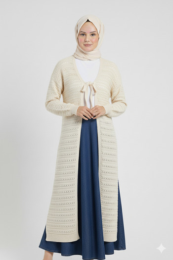 MissPul Openwork Tie-Up Long Cardigan