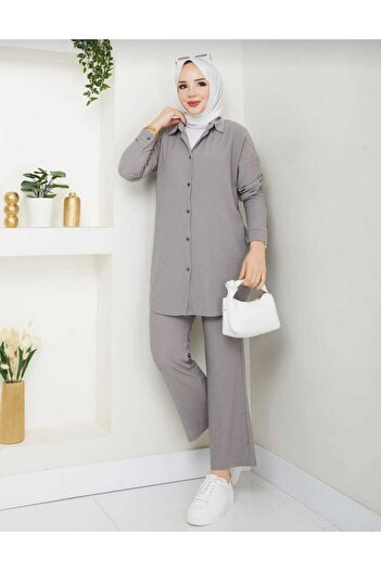 Giyim Gezegeni Women's Hijab Two-Piece Top and Bottom Set – Buttoned Tunic and Pants Combination Stylish Comfortable Daily Wear Fashion