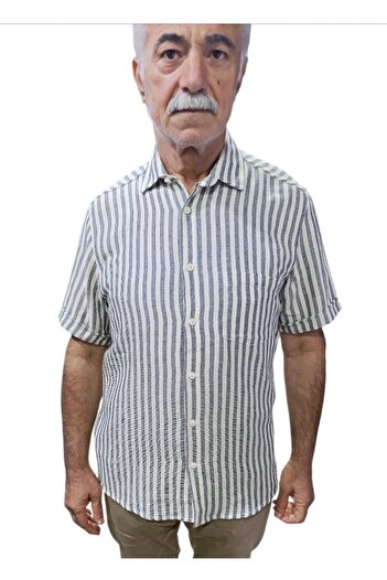 couis Men's Short Sleeve Natural Linen Shirt
