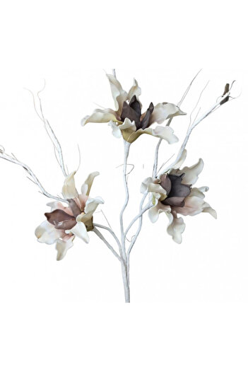 OEM Decorative artificial flower branch three large flowers white brown H100cm
