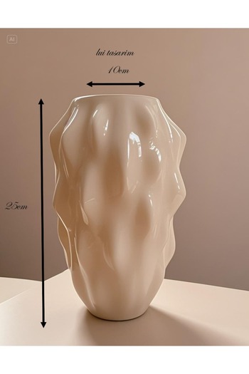 Lui Tasarım Cream Color Vase Special Design Senyor Glass Vase 25*10 cm