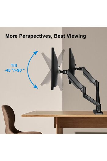 Essentials 360 ® Dual Monitor Arm with Gas Spring Monitor Mount Desk Mount Tilt Angle for 10-32 Inch