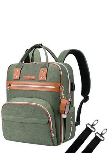 Little Story 2-In-1 Diaper Bag With Sanitizer Bottle, Keychain And Stroller Hooks - Green