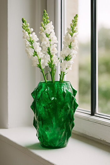 Lui Tasarım Green Color Vase Special Design Senyor Glass Vase 25*10 cm