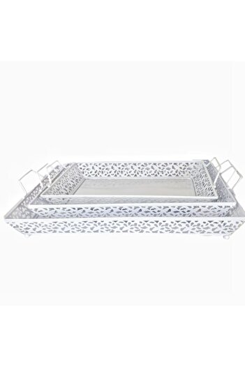 OEM Set 3 tavi metalice dreptunghiulare pentru prajituri albe cu maner