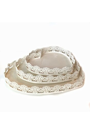 OEM Set 3 Tavi Candy Bar, Prajituri in Forma de Inima, Metal, Ivory