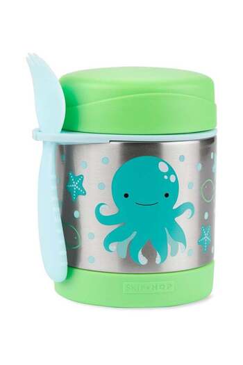 Skip Hop Zoo Food Jar - Octopus Stainless Steel Container for Warm & Cold Meals, 325ml With Matching