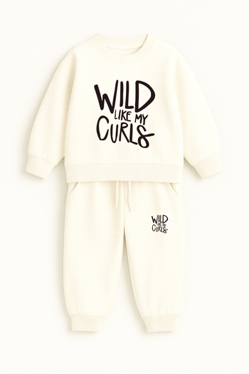Let's Wear Wild Like My Curls Printed Kids Premium Compact Kids Set with Pockets and Drawstring - 2 Piece Sport Set
