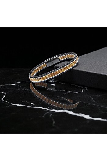 FM Odun Jasper & Hematite Steel Braided Leather Bracelet 31832B22D8