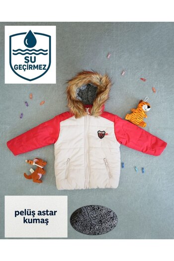 asiltr Thick Waterproof Hooded Inflatable Children's Coat with Fur Inside. 1 Year Old /2 Years Old/3 Years Old/4 Years Old