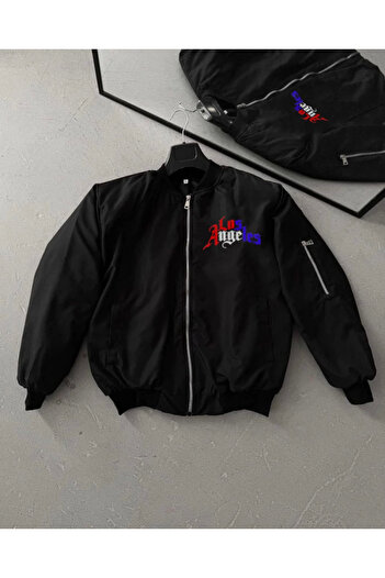 LUMİART Mrpurple Full Zip Long Sleeve Printed Bomber Jacket - Black